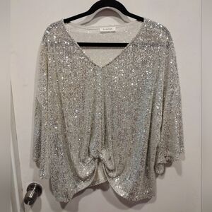 Bucket List Women's Spangle Champagne Sequin Pullover Top Sz L-Event Evening
